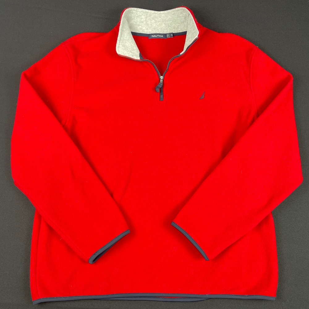 Nautica Mens XL Red Quarter Zip Fleece Pullover Mock Neck Logo KP3389